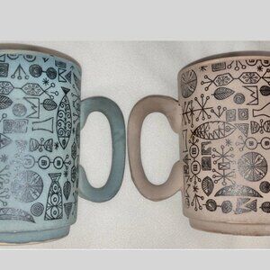 2 Vintage Mugs Cups Grizelle Japan Coffee Tea Sgraffito Mid Century 1960s